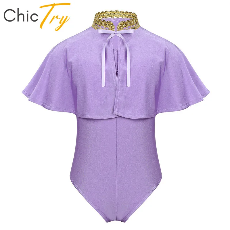 

ChicTry Children Purple Ballet Gymnastics Leotard Cape Set Dancewear Kids Girls Halloween Cosplay Party Stage Show Dance Costume