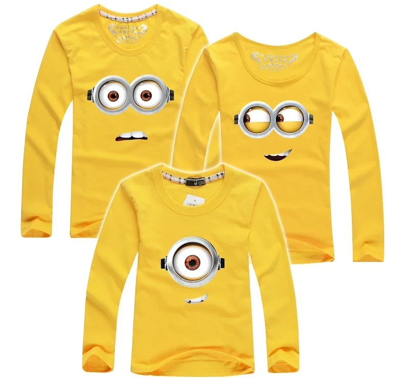 Осень 2019 детские футболки одежда с миньонами для семьи Одинаковая мамы дочки
