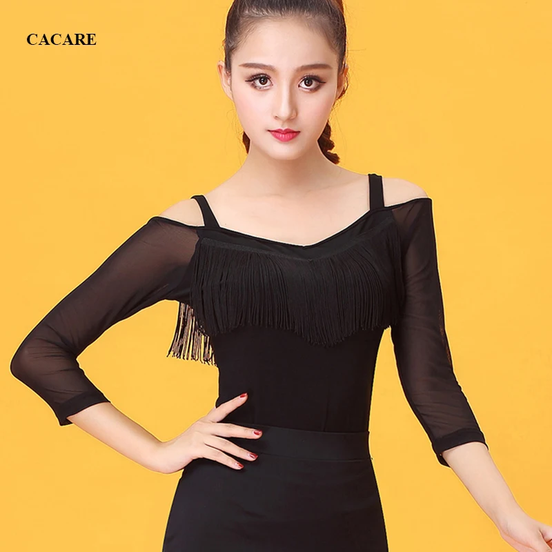 CACARE Latin Ballroom Dance Shirts Women Top for Tango Salsa Fringe Dancing Costume D0557 with Tassels | Тематическая одежда и