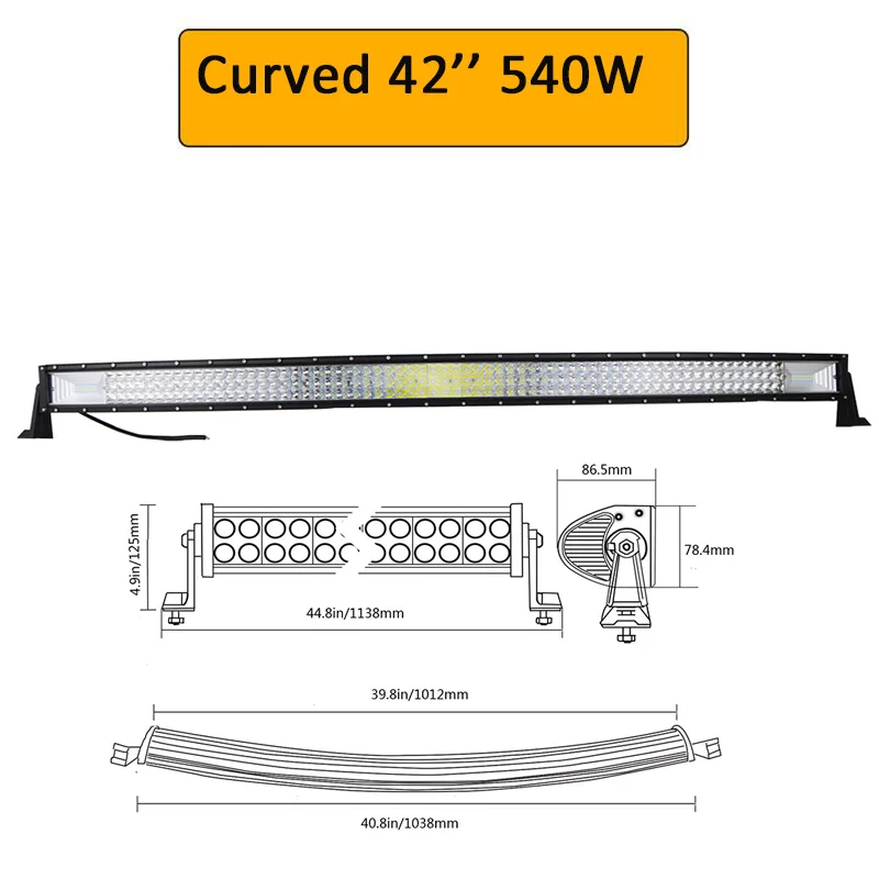 7D 42in no wire Auxtings 22 32 42 50 52 ''дюймовый изогнутый СВЕТОДИОДНЫЙ светильник комбинированный светодиодный рабочий светильник 3D 7D бар Вождение внедорожный автомобиль грузовик 4x4 внедорожник ATV 12 В 24 В - Цвет: 7D 42in no wire