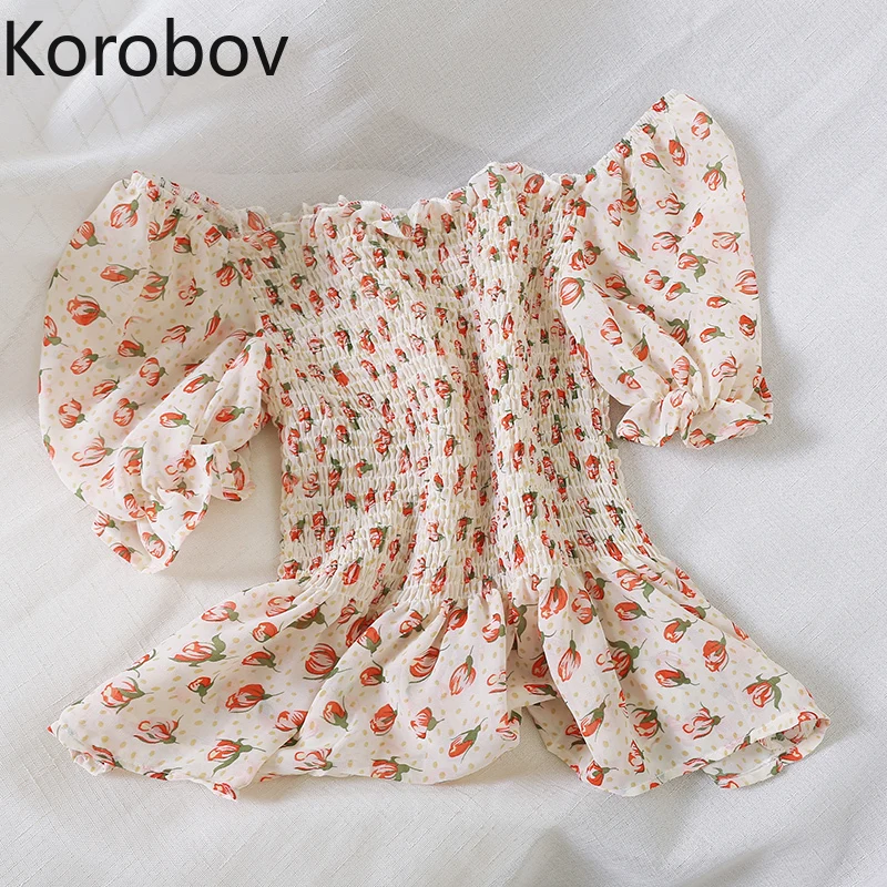 Korobov/Новые летние милые женские блузки в Корейском стиле с буфами и короткими