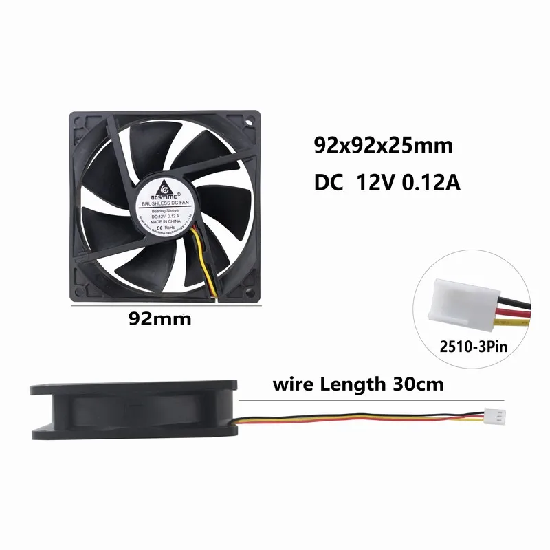 Gdstime 2 шт. DC 12 В 92 мм 92x92x25 мм 3Pin ПК Компьютер Электронный охладитель воды охлаждающий вентилятор 90 мм x 25 мм 9 см 9225
