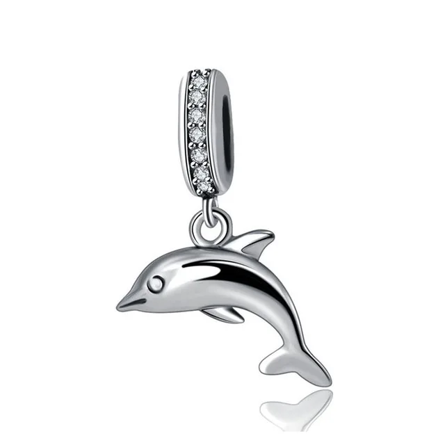 Playful Dolphin Настоящее 925 пробы серебряный бисер очарование милые животные милый питомец Кристалл талисманы подходят Pandora Браслеты Женские Ювелирные изделия - Цвет: Playful Dolphin