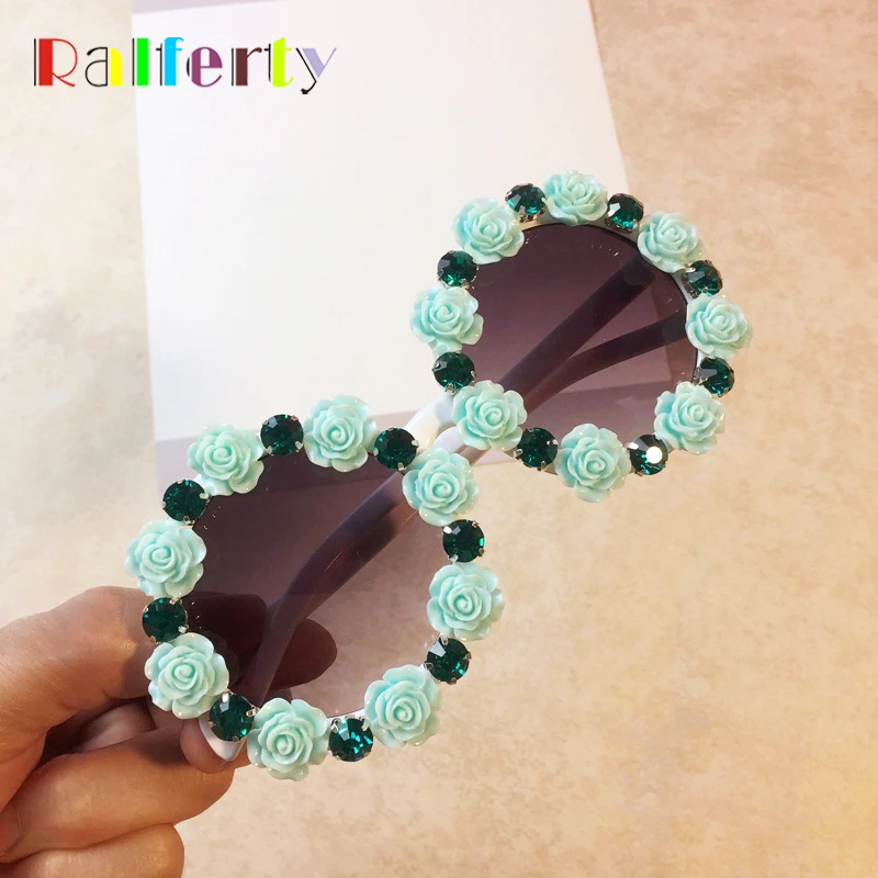 

Роскошные женские круглые солнцезащитные очки Ralferty, женские солнцезащитные очки 2019 с цветами и кристаллами, солнцезащитные очки UV400, женски...