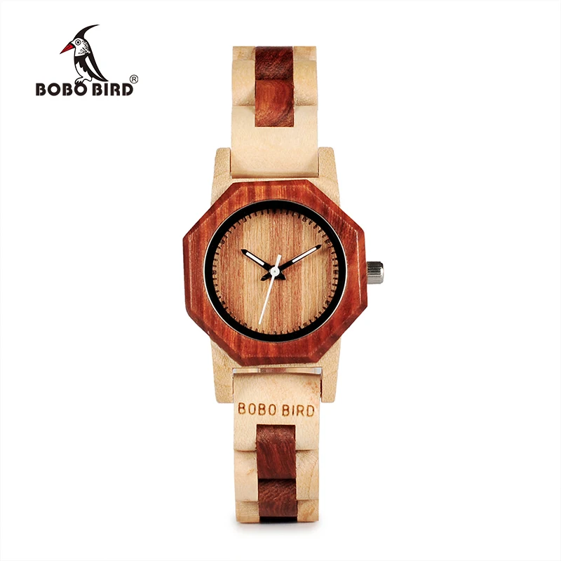 BOBO BIRD WM25M26 Duotone деревянные кварцевые часы для женщин Креативный дизайн восьмиугольник Изысканные часы Подарочная коробка OEM