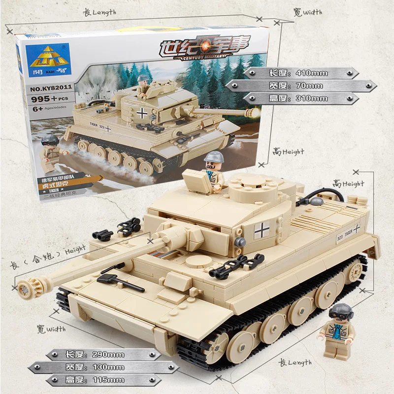 KAZI 995 шт век военный танковый Танк Panzer King Tiger строительные блоки кирпичная
