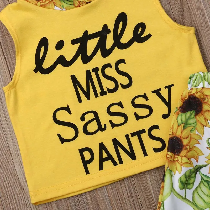 2019 Brand Kids Baby Boy Girl Clothes SunFlower Hooded Little Miss Sassy Vest Pants Tops 2Pcs Outfit Boho Holiday Clothing Set | Детская
