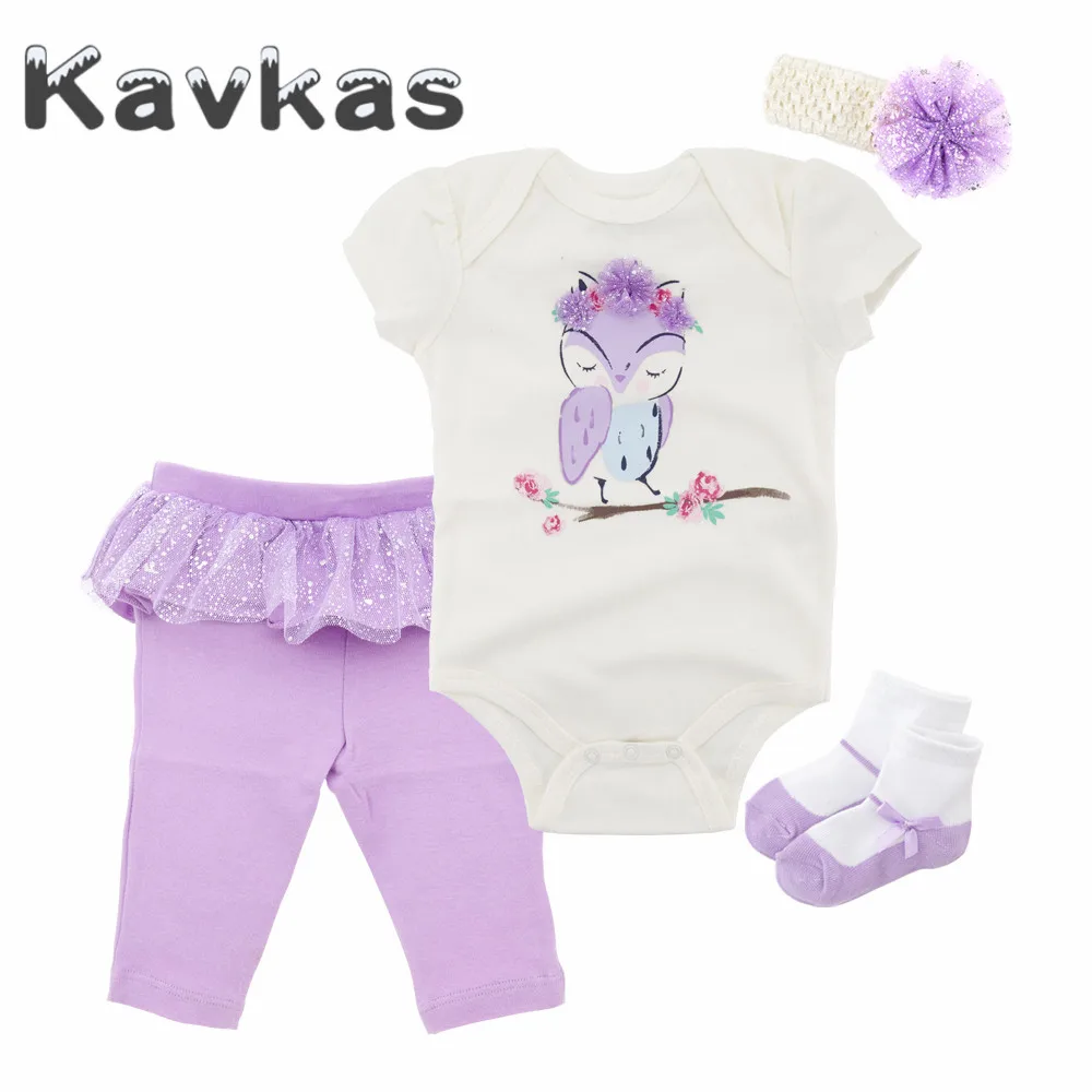 Kavkas/Коллекция года, комплект одежды для маленьких девочек, Летний комбинезон с короткими рукавами с фиолетовой птичкой, боди+ шапочка+ носок+ штаны, Одежда для новорожденных