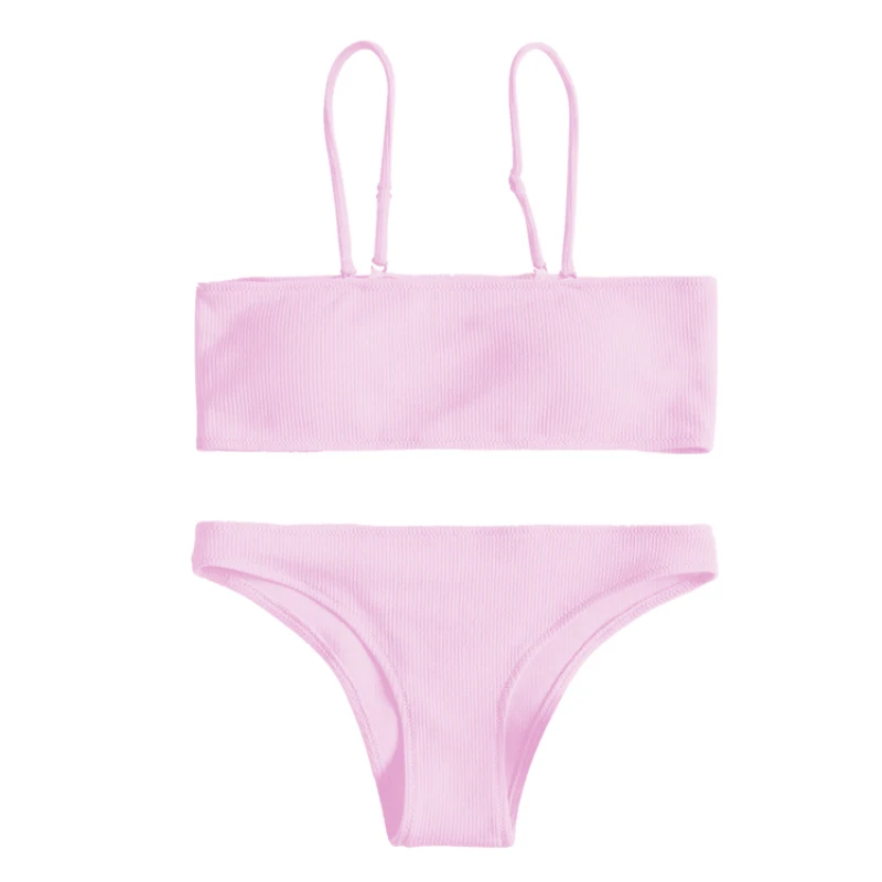 Пикантные однотонные низкой талией купальник Топ Бикини бандо стринги для