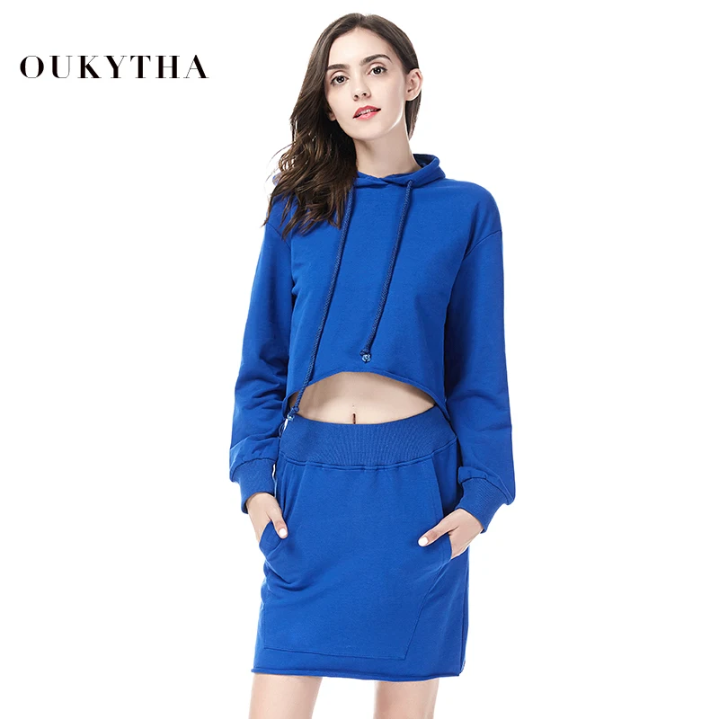 

Women Hoodies Suits Two Pieces Set Causal Hooded Pullover Shirt Crop Top Mini Skirt Set Autumn Female Suits Clothing GHZ18027