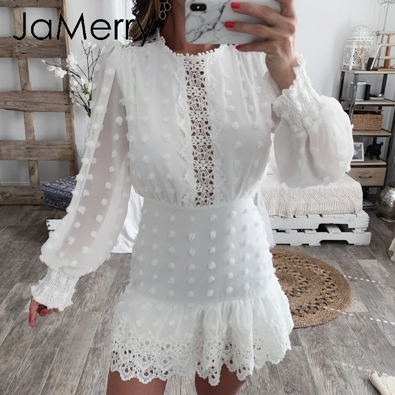Винтажное Сексуальное Белое Кружевное короткое платье JaMerry женское длинное