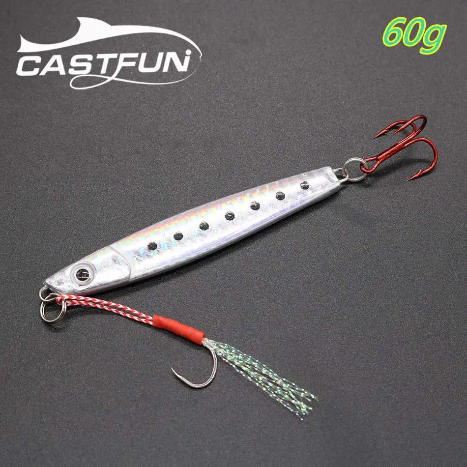 60g-Silver Casfun медленный джиг 1 шт., 25 г, 40 г, 60 г, приманка с тройным крюком, литая приманка, ложка, Воблер для рыбалки - Цвет: 60g-Silver