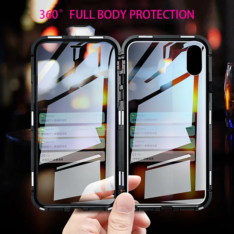 Магнитный чехол для всего тела iPhone XS MAX прозрачный задней панели из стекла и