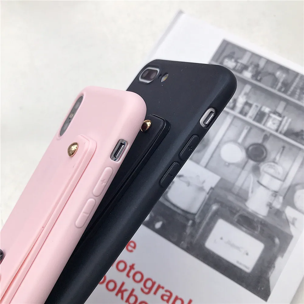Bracket Wrist Strap Candy Color TPU Soft silicone Cover Coque on for iPhone 5 5S SE 6 6S 7 8 Plus X XR XS Max case fundas |