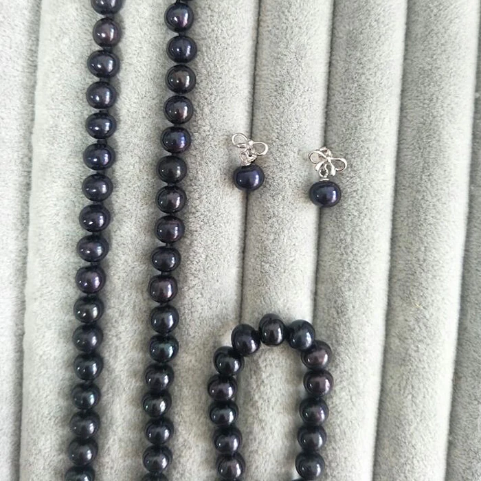 MeiBaPJ 925 Sterling Silver 8-9mm Black Corn Pearl Jewelry Set Necklace Bracelet and Earrings Three-piece Suite for Women | Украшения и