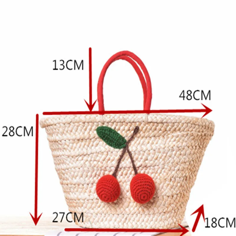 ESHINEDER тканые соломы HandbagsRed вишня шар помпон пляжные сумки для женщин на плечо