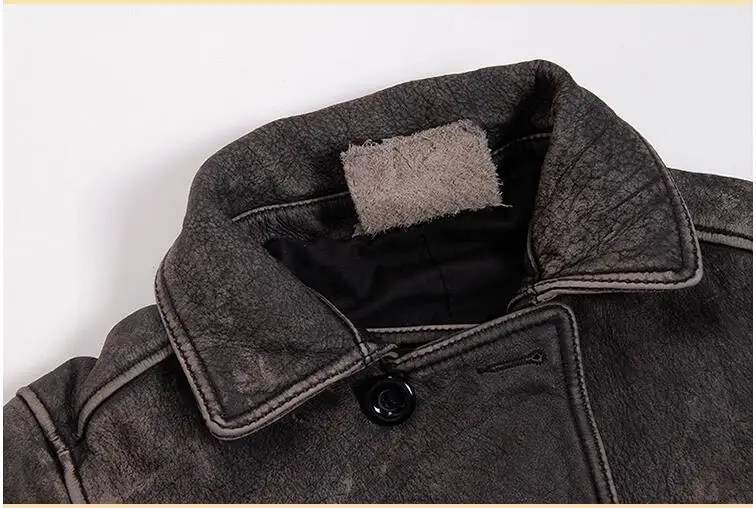 Винтаж серый Для мужчин двубортная кожаная куртка размера плюс XXXXXL подлинной толстые теплые весенние Повседневное кожаные пальто