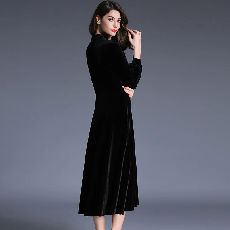 Новинка, женское черное бархатное платье, зимние женские платья, Vestido Longo, длинные рукава, макси, длинные платья для вечеринок, Robe Longue Femme
