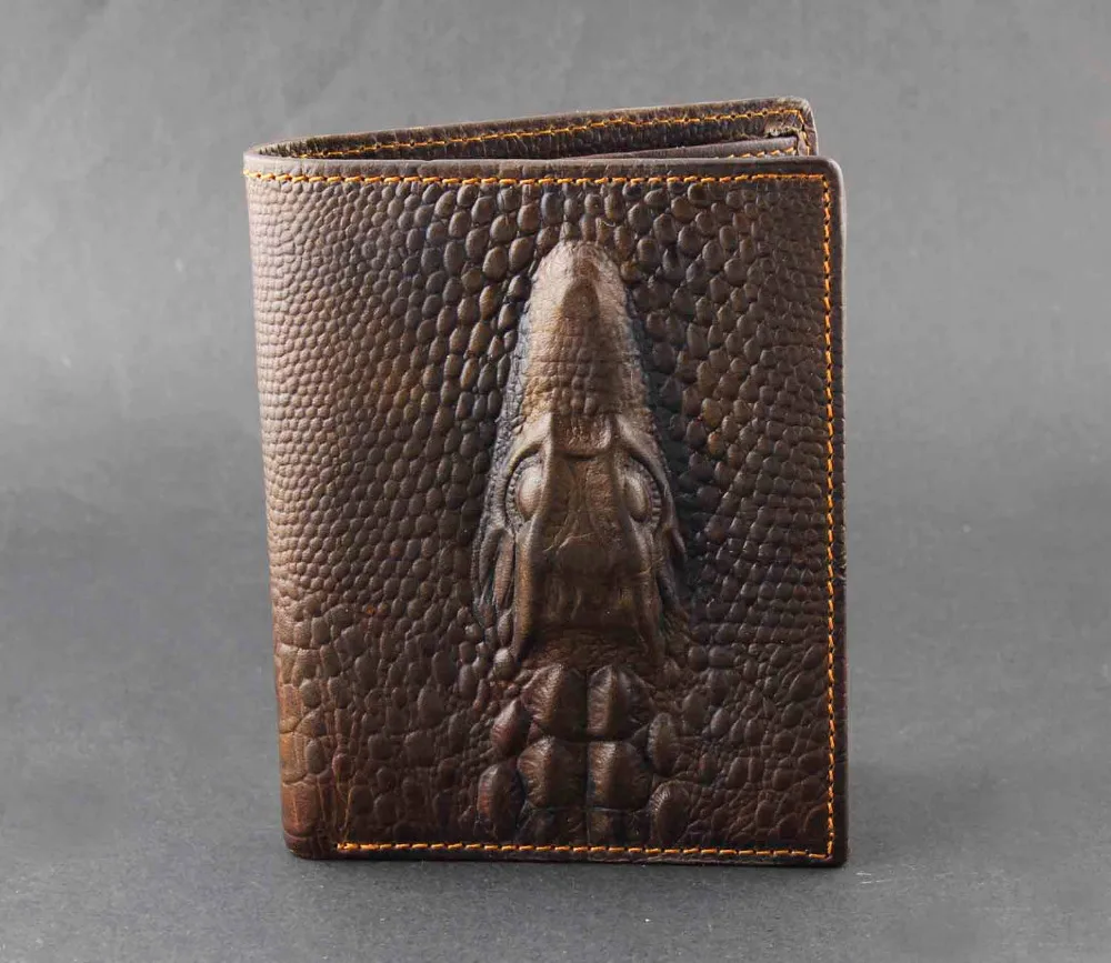 Crocodile Alligator Vintage Mens Genuine Leather Bifold Wallet Purse Biker Rock | Багаж и сумки