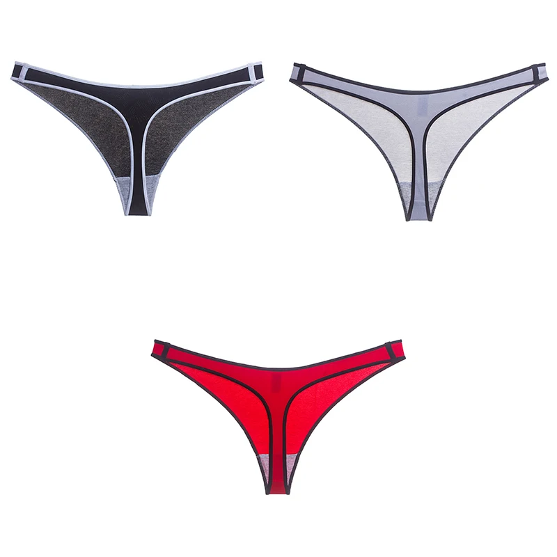 black grey red 3 шт., нижнее белье для женщин, спортивные сексуальные трусики, Хлопковые женские Т-образные бесшовные мягкие однотонные новые стринги, женское нижнее белье, стринги BANNIROU - Цвет: black grey red