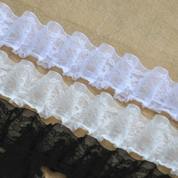 Универсальная черно-белая двухслойная плиссированная лента Орнан кружевная