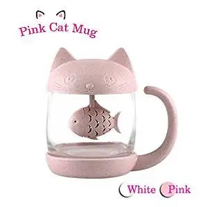 pink Милый Кот, 250 мл, стеклянная чашка, чайная кружка с фильтром для заварки рыбы, чайные чашки для дома, офиса, посуда для напитков, чайная посуда, кухонные аксессуары - Цвет: pink