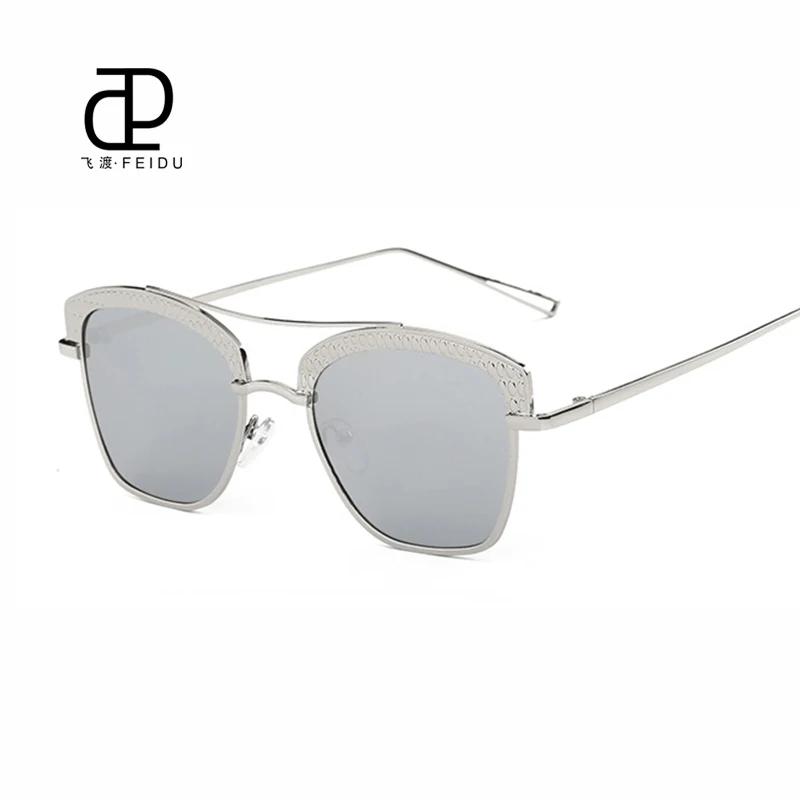 Silver lens FEIDU Солнцезащитные очки "кошачий глаз", высокое качество, темные очки Tom Для женщин Брендовая дизайнерская обувь модных Ford глаз очки солнцезащитные очки мета-oculosl Withbox - Цвет линз: Silver lens