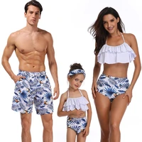 2022 beach swimwear family matching outfits look dad and son mother daughter bikini swimsuits set clothes father son bath shorts