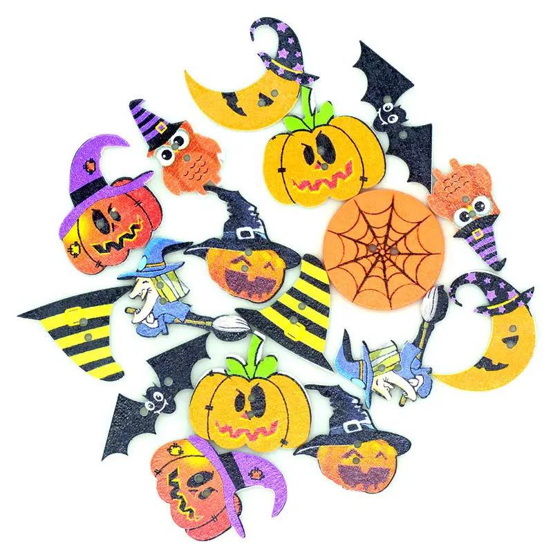 50 шт случайным образом смешанные деревянные Хэллоуин тыквы кнопки | вечерние для