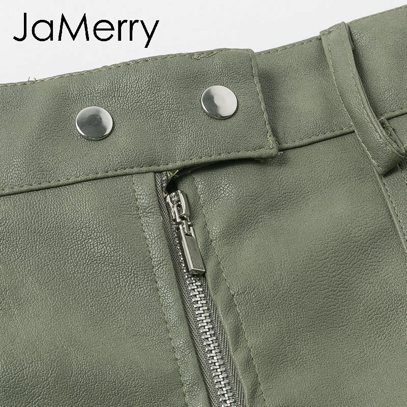 JaMerry, винтажная Осенняя кожаная женская юбка, высокая талия, молния, облегающая мини-юбка, модная зимняя женская уличная юбка с карманами
