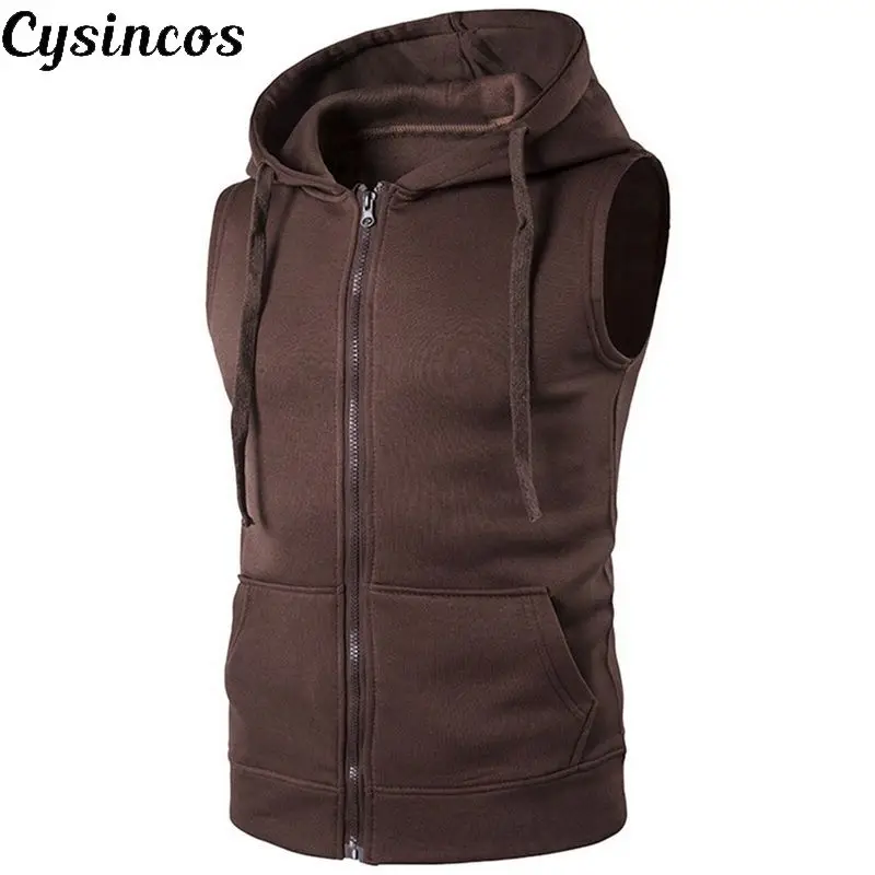 CYSINCOS Новый однотонный жилет для мужчин модные толстовки без рукавов кардиганы