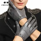 Высококачественные женские перчатки, сохраняющие тепло женские зимние перчатки, женские кожаные перчатки из козьей кожи, сенсорные перчатки из натуральной кожи-L096