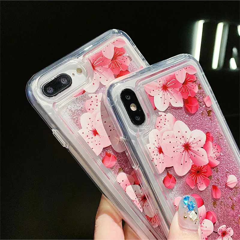 Персиковый цветочный жидкий блестящий чехол для телефона Xiaomi mi 8 9 A1 A2 MI8 Lite Redmi K20 Pro