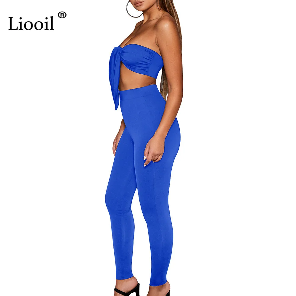 Liooil/комплект из 2 предметов без бретелек, женская одежда, сексуальные Клубные наряды, комплект из двух предметов, топ и штаны, черно-белый спортивный костюм, комплект в комплекте