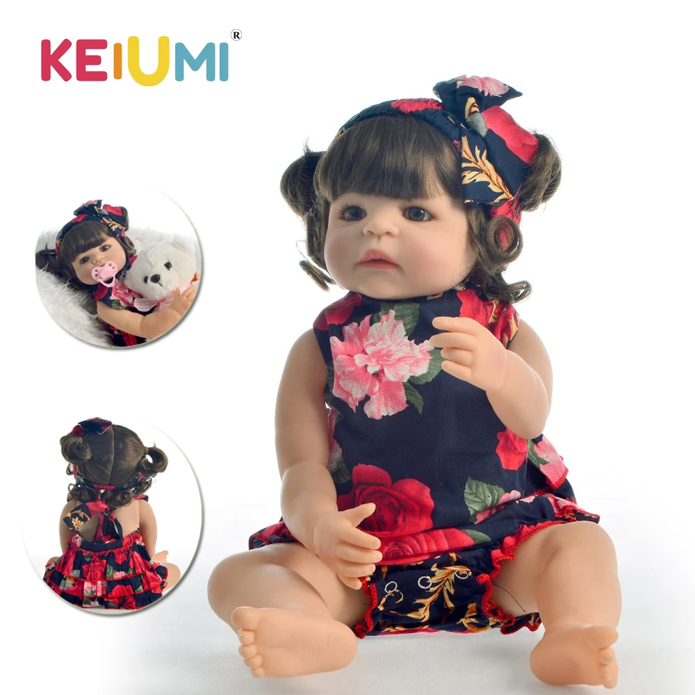 

KEIUMI Lovely Reborn Menina Boneca 55 cm Full Body Silicone 22" Reborn Baby Doll With Curls Realistic Princess For Kid Playmate