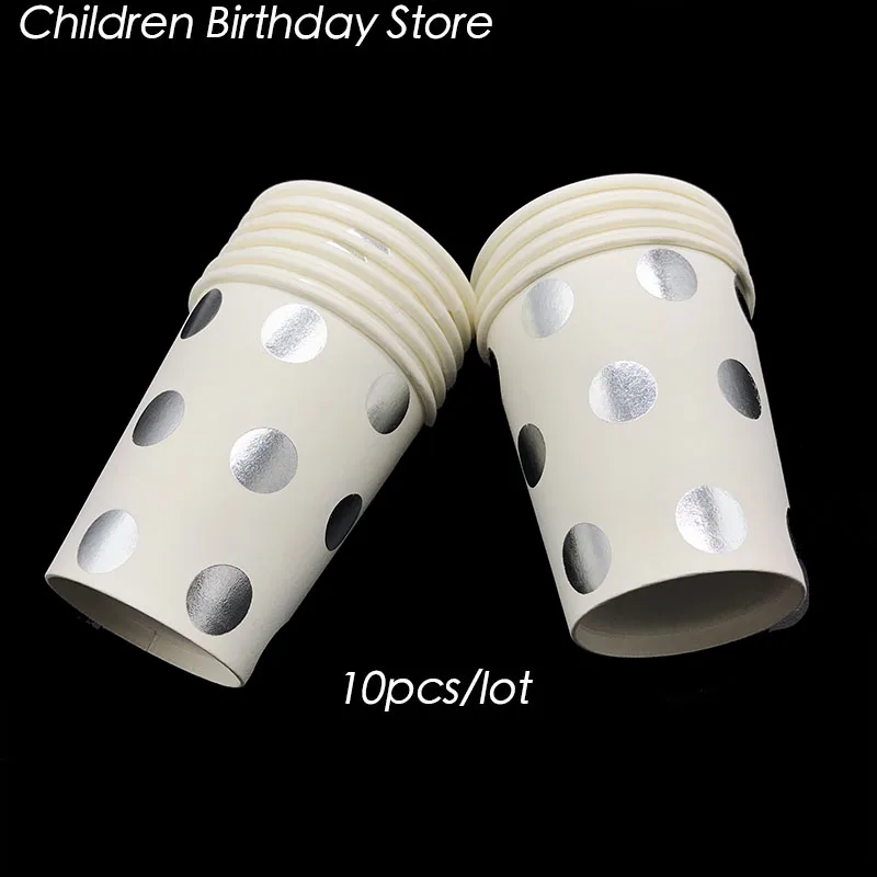 

10pcs/lot Silver Foil Dots disposable cups Silver Dots birthday party decorations polka dots disposable paper cups