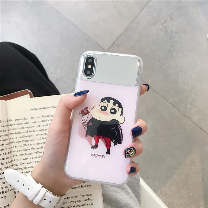Зеркальный чехол с милым мультяшным принтом Shin-chan IMD белый мягкий для мобильного