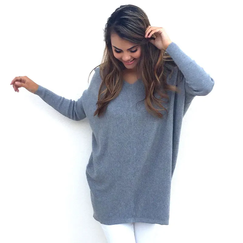 Women Fashion New Causal Loose Sweater Office Lady Long Sleeve Pullovers Spring Autumn Solid V-Neck Female Tops | Женская одежда