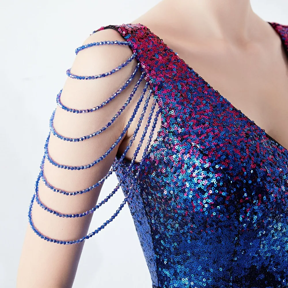 

V NECK Reflective Formal Evening dress Sequin Constrast color mermaid trumpet long prom party dresses Vestidos robe de soiree