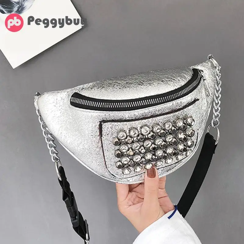 Из искусственной кожи, женская сумка на пояс, уличные стразы, заклепки, стильные поясные сумки, сумка на плечо для путешествий, вечерние, Rave Hip Bum