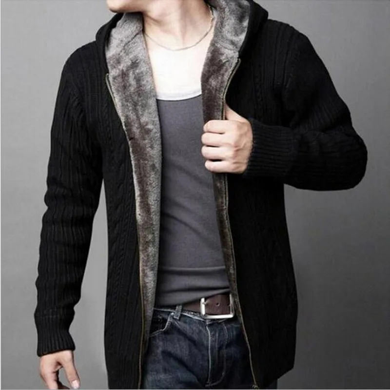 Men Cashmere Coarse Wool Cardigan Winter Thick Warm Sweater Men Warm Sweater Outwear