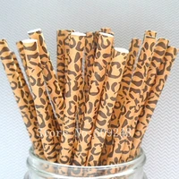 100pcs brown cheetah print paper strawsanimal safari jungle zoo birthday partydrinking craft patterned mason jar straws bulk