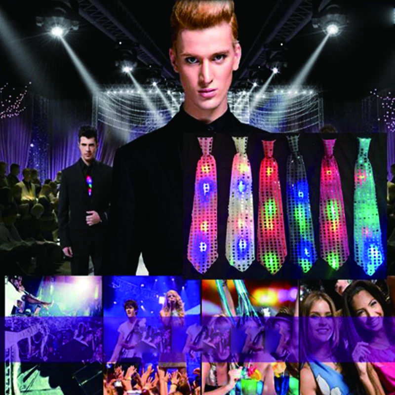 LED Colorful Tie Multicolor Flash Bow Sequin Tie Knot Glow In The Dark In Toys For Stage Show Bar Party Event Wedding Supplies