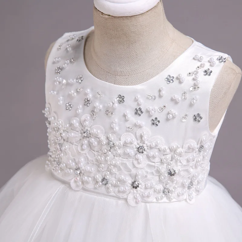 High quality Girls Dresses Princess birthday party Girl Clothes Satin pearl Flower Wedding dress Ball Gown For Baby | Детская одежда и