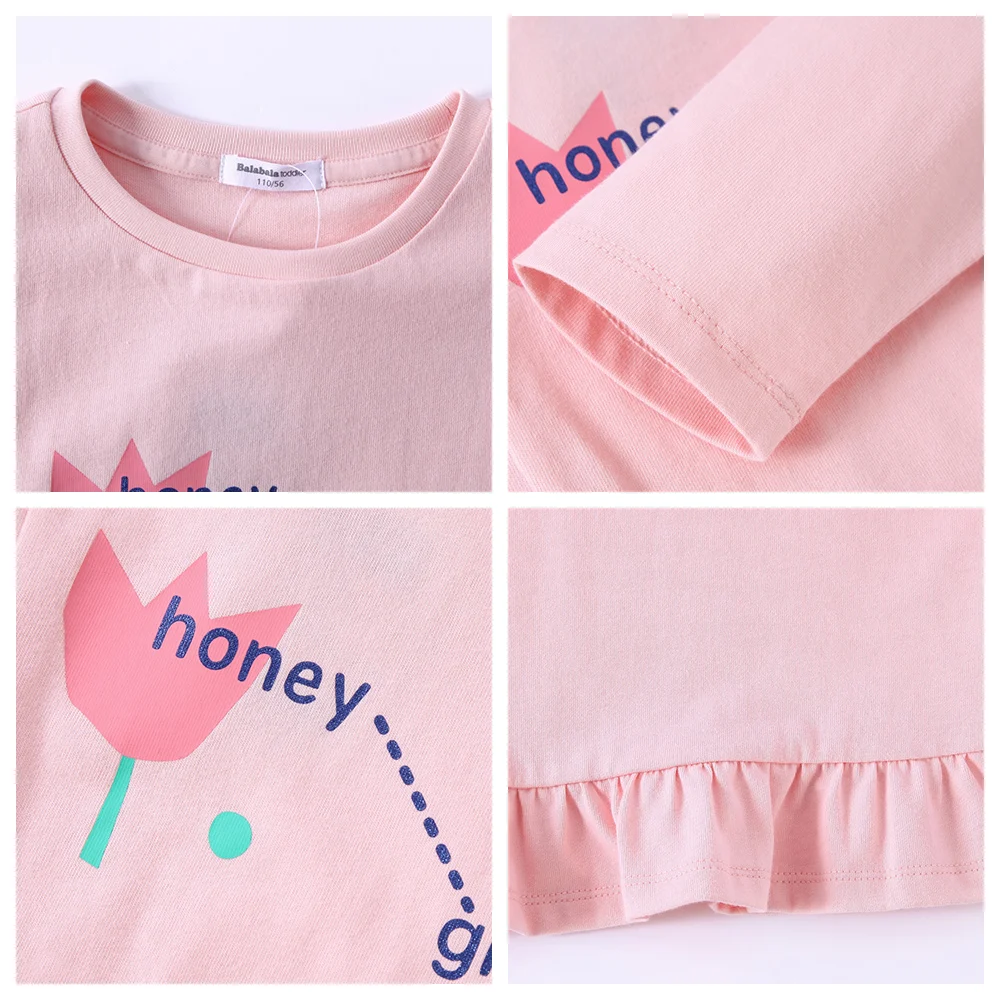 Balabala/100% хлопковая рубашка с принтом и оборкой для маленьких девочек детская