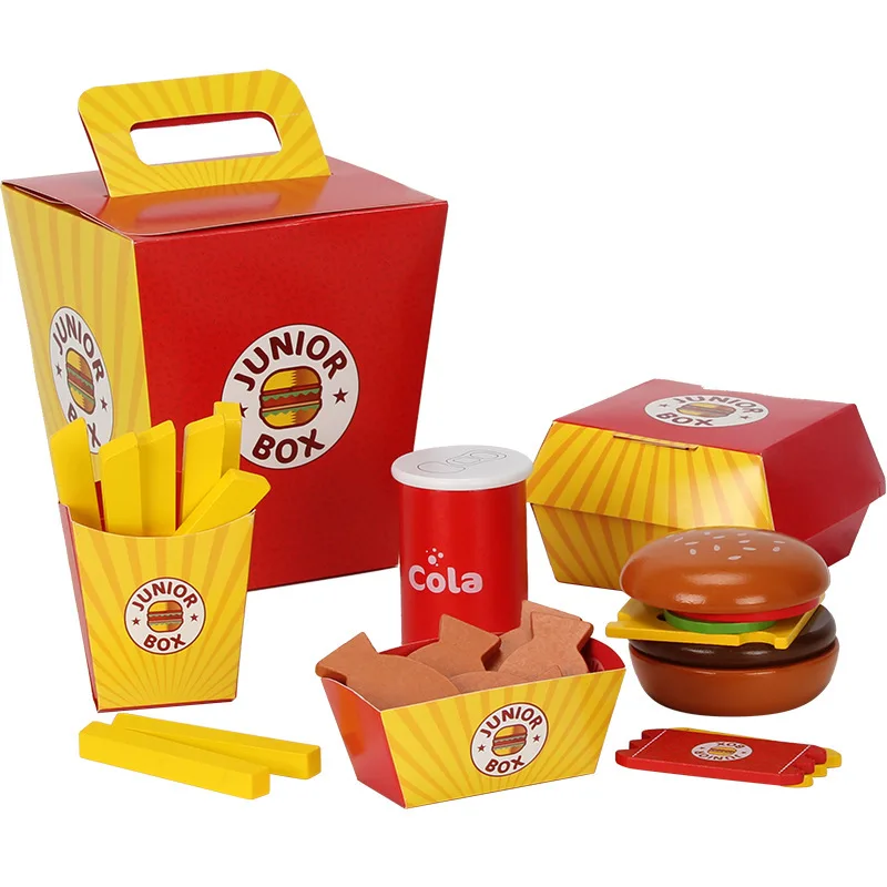 

Fake Food Wooden Miniature Food Doll Play Food Simulation Hamburger Chips Kitchen Toys Set Pretend Play Snack Burger Toys