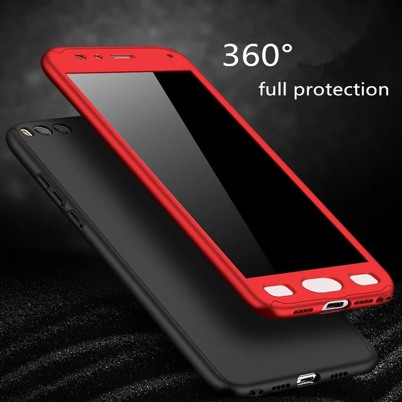 360 градусов Полная защита Жесткий ПК чехол для Xiaomi Mi 5 5S Plus Play 8 Lite SE + бесплатная 9H