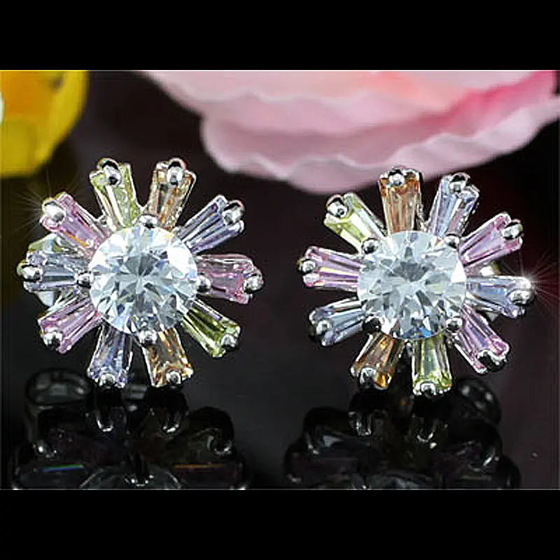 Разноцветные серьги гвоздики с павлиньими звездами и цветами из австрийских