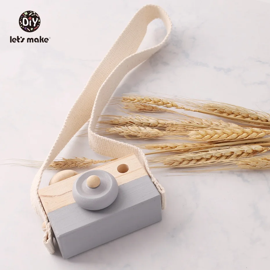 Grey camera Давайте сделаем 1 шт. Деревянные Игрушки для маленьких детей Модный кулон в виде камеры Монтессори игрушки для детей деревянные поделки Подарки для кормления и рисунком оленя, подарок блок - Цвет: Grey camera