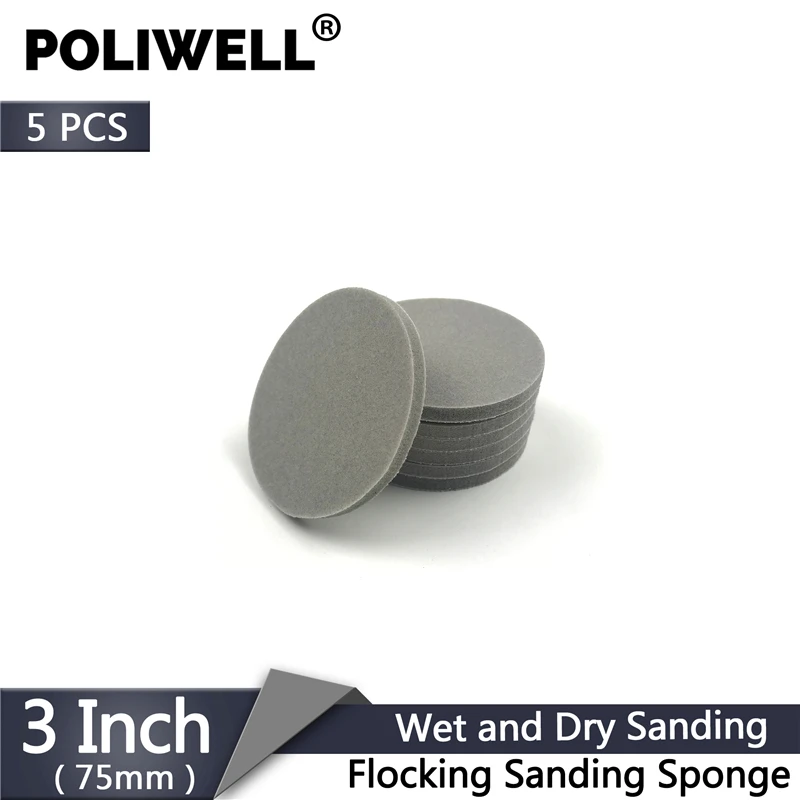 POLIWELL 5 шт. 3 дюйма 75 мм диск для флокирования шлифовальная губка зернистость 150 ~ 2000